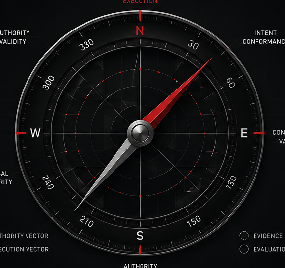 AOI Runtime Governance Instrument illustrating authority, execution, evidence, and governance evaluation.