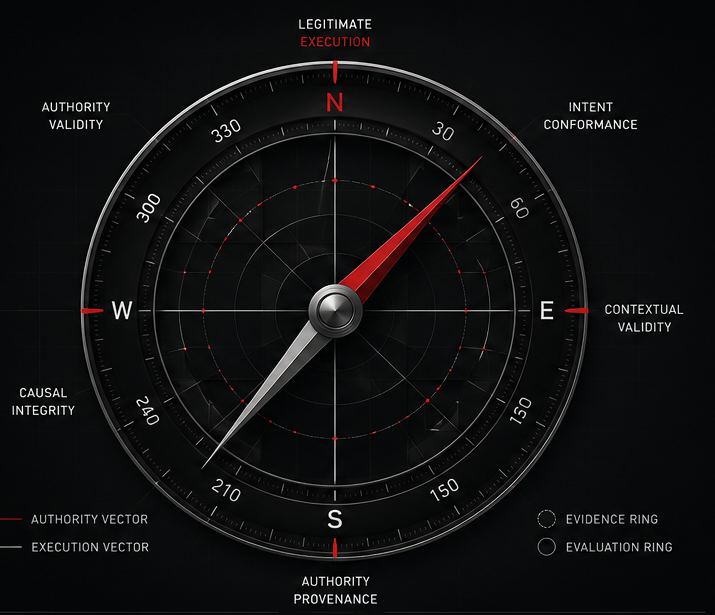 AOI Runtime Governance Instrument illustrating authority, execution, evidence, and governance evaluation.